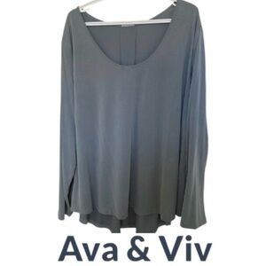 4X Ava & Viv Scoop Neck Flowy Long Sleeved Top in Sandwashed Blue